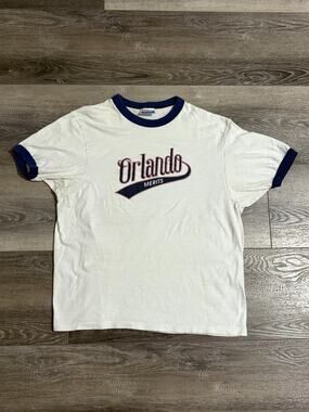Vintage 80s Hanes Orlando Merits Ringer Shirt Retro Made In USA - Men’s Medium